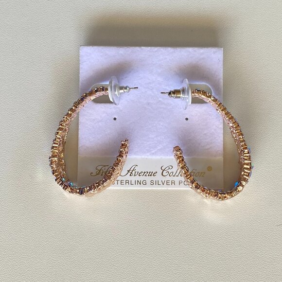 FAC Swarovski Crystal Rose Gold Tone C Hoop Earrings - Picture 6 of 10